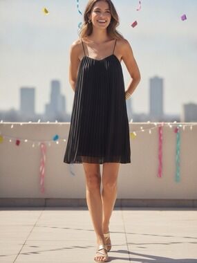 Teeze Me Black Pleated Sleeveless Mini Dress - Classic Chic - Size 1 Junior